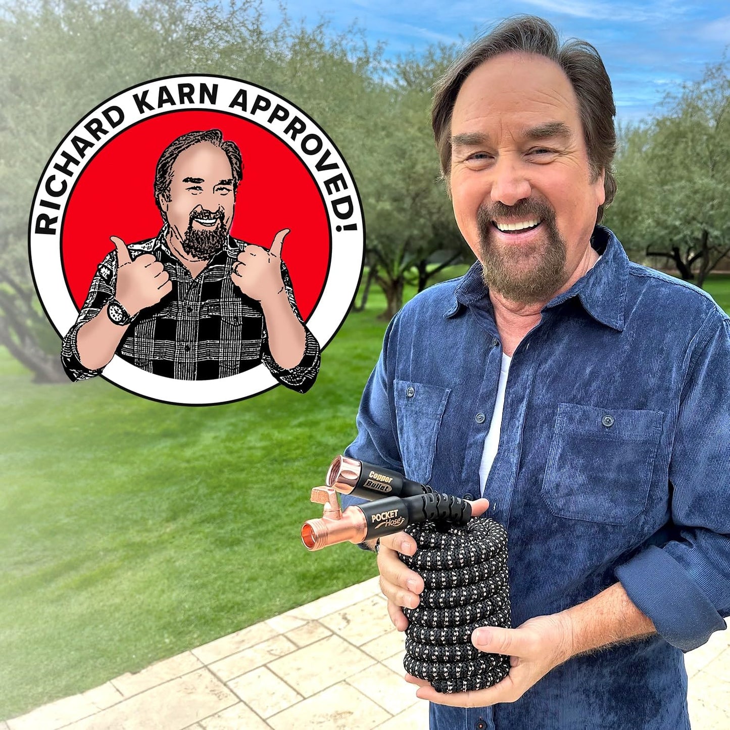 Pocket Hose 50 FT Copper Bullet Expandable Garden Hose w/10 Pattern Thumb Spray Nozzle AS SEEN ON TV 650psi 3/4 in Patented Lead-Free Ultra-Lightweight Solid Copper Anodized Aluminum