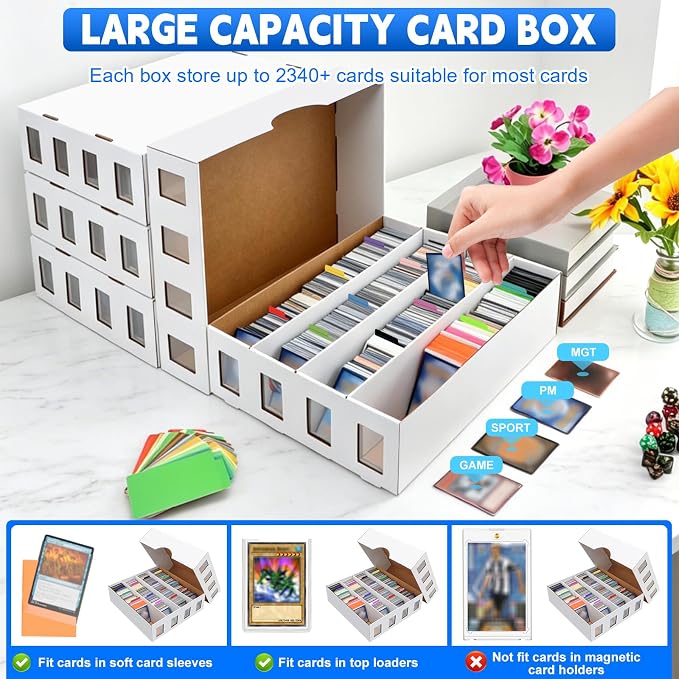 8 Pack Trading Card Storage Box 25000+ Count Cards Storage Box with 48 Card Divider White Sports Card Boxes Bulk Card Cases Cardboard Card Collection Trading Card Boxes for Basketball MTG TCG Cards