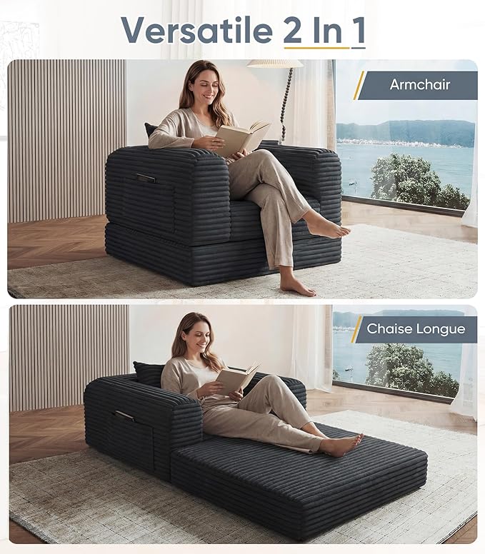 SYFERLORY Versatile 2 in1 Armchair Accent Chair Couch Convertible Boneless