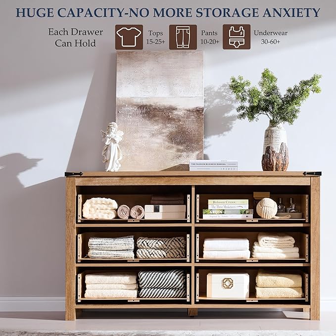 T4TREAM Farmhouse 6 Drawers Dresser
