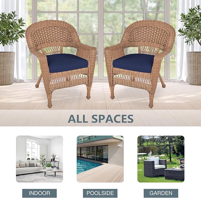 Jeco Wicker Chair with Blue Cushion, Honey/W00205-