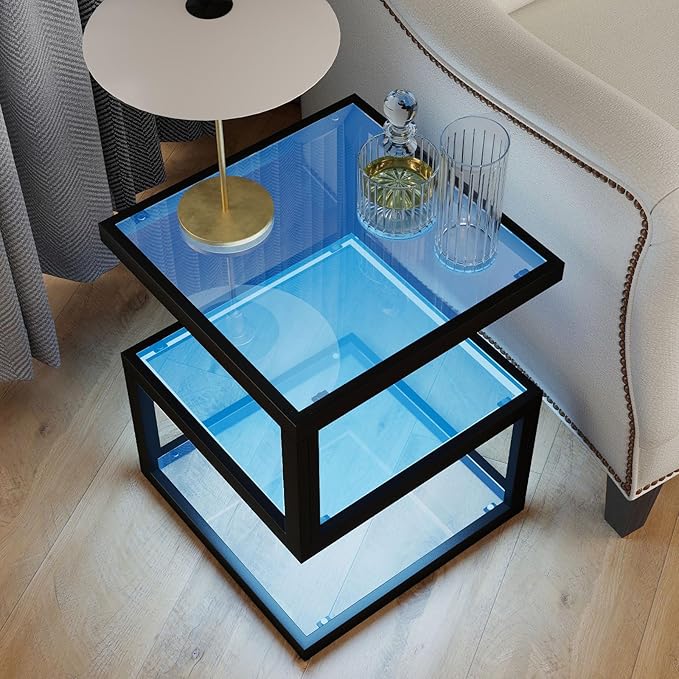 3-Tier Tempered Glass Side Table