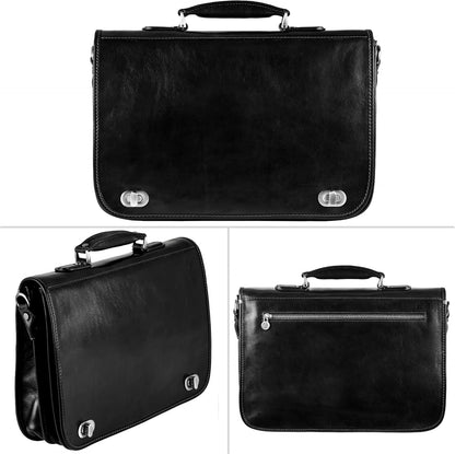 Time Resistance Leather Briefcase for Men - Italian Full Grain Leather Laptop Bag - Messenger Bag - Gift Box Included