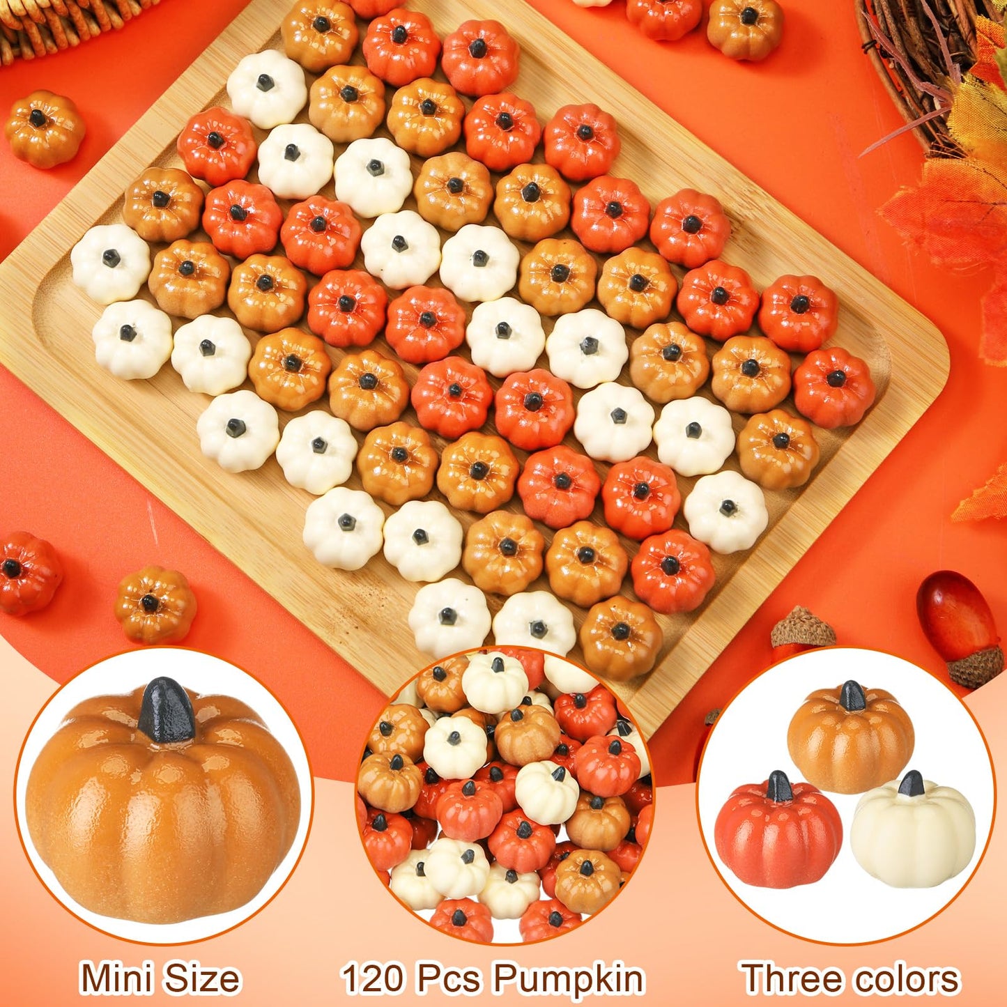 Geelin 90 Pcs Thanksgiving Mini Pumpkin Resin Charms Pumpkin Autumn Resin Artificial Miniature Holiday Figurines Orange Yellow and White Thanksgiving Ornament for Fall Holiday Party DIY Table Scatter