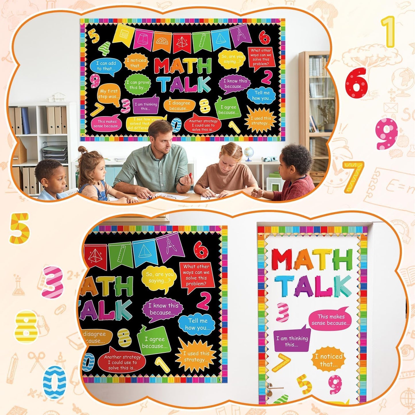 party greeting Math Talk Bulletin Board Set Maths Classroom Decoration Mathematics Paper Cutout Math Bulletin Board Border for Elementary Middle High School Wall Chalkboard Decor Teacher Supplies