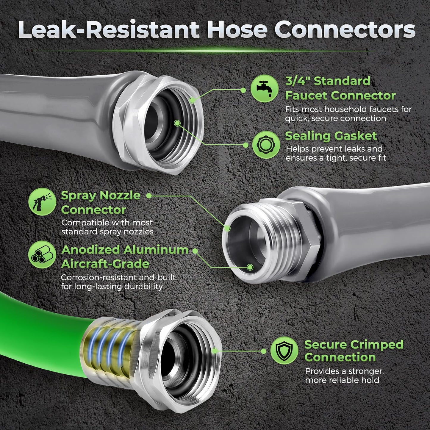 Garden Hose 50 Ft With 8-Pattern Spray Nozzle, 5/8" Lead-Free Flexible Water Hose With 3/4" Anodized Aircraft-Grade Aluminum Interface, Lightweight Kink-Resistant Water Pipe For Lawn, Yard, Outdoor
