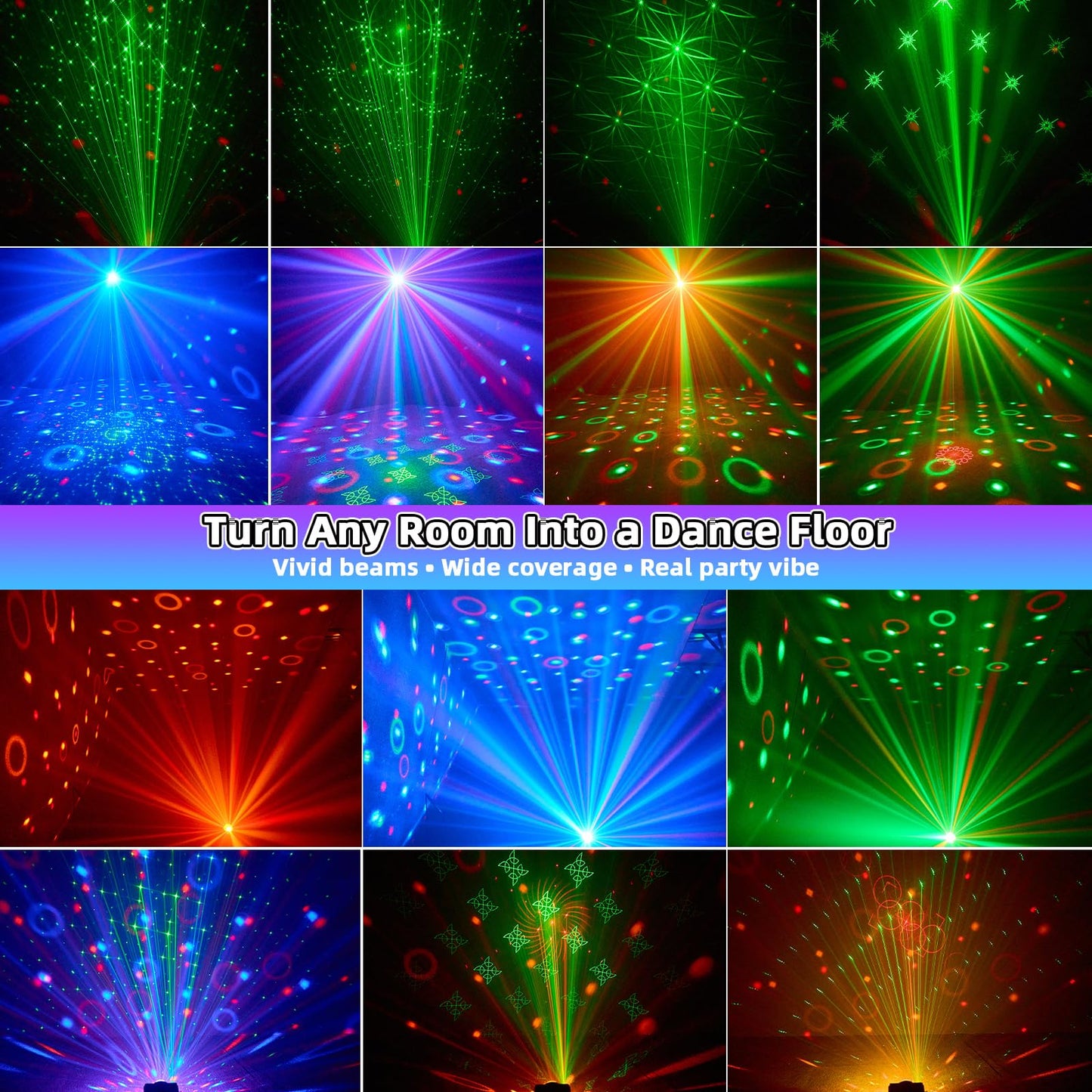 3-in-1 Disco Ball Party Lights, Sound Activated DJ Strobe Light with 60 Patterns, USB Powered Disco Light Projector for Room Decor, Glow Party Supplies, Birthday, Christmas, Halloween