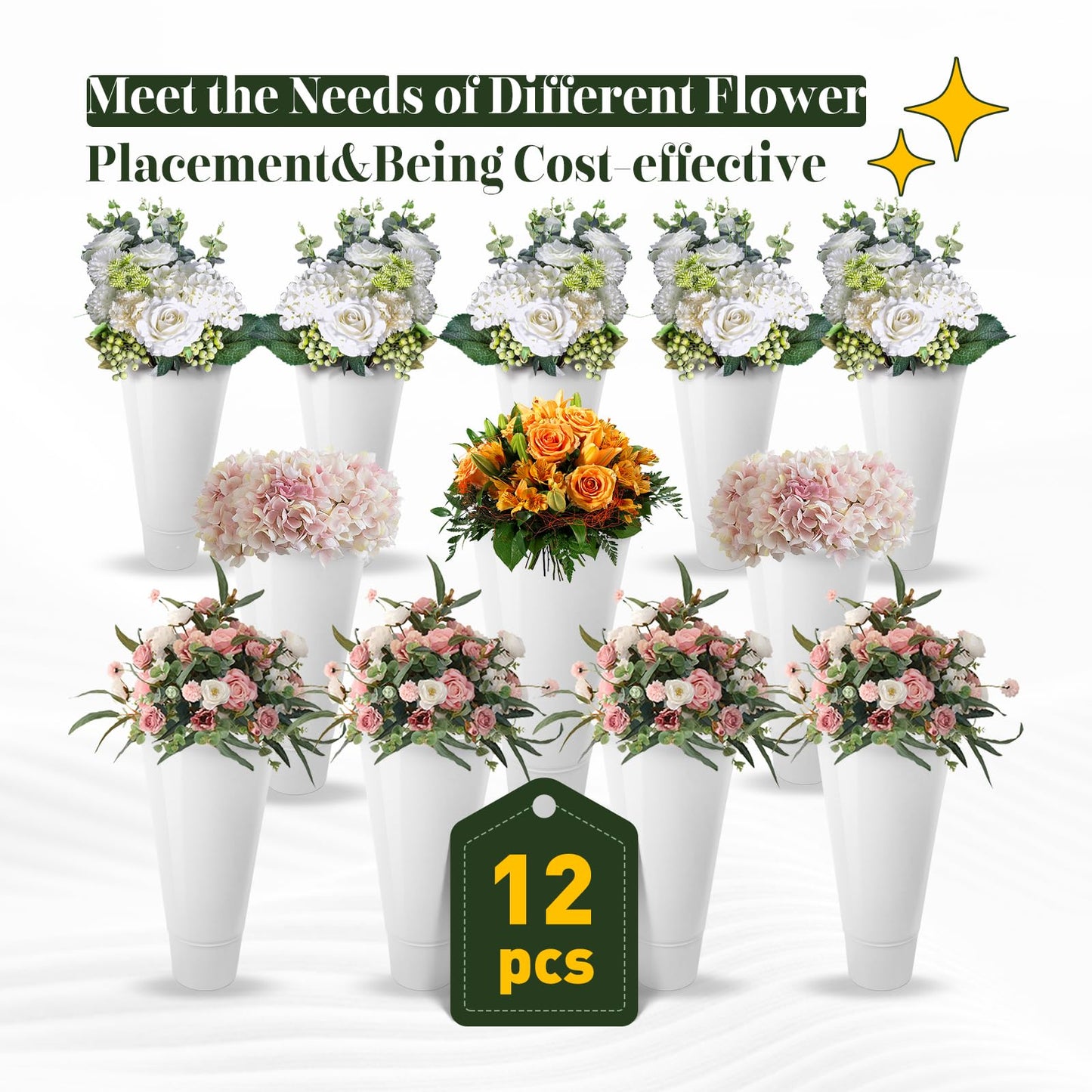 GSHIOIO 3-Tier Flower Display Stand with 12 Buckets, Moving Florist Bouquet Shelf Plant Stand with 4 Universal Wheel for Fresh Flower Shop Indoor Outdoor Patio Garden Weddings Florist Living Room