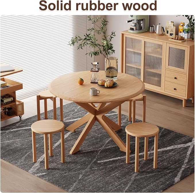 Stackable Stools Set of 4, 100% Solid Wood Stool No Installation Required
