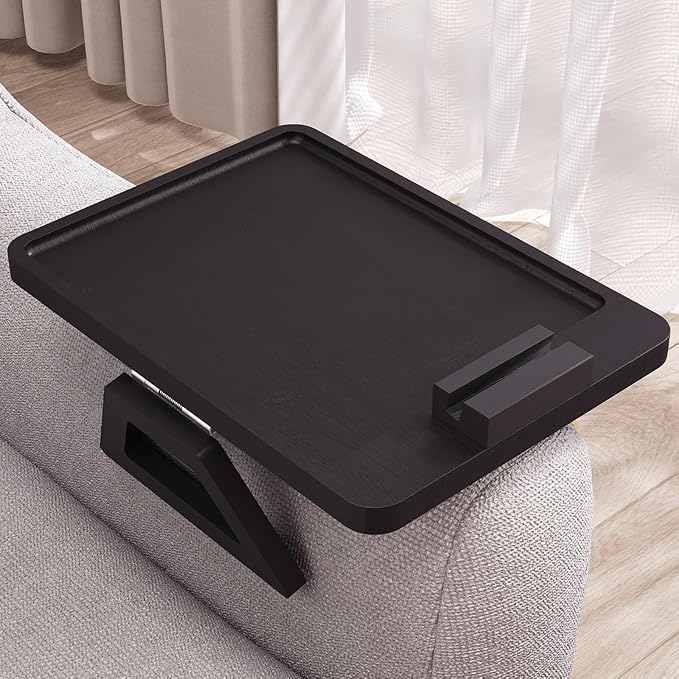 Couch Arm Tray with 360°Phone, Bamboo Folding Sofa Tray, Sofa Armrest Trays