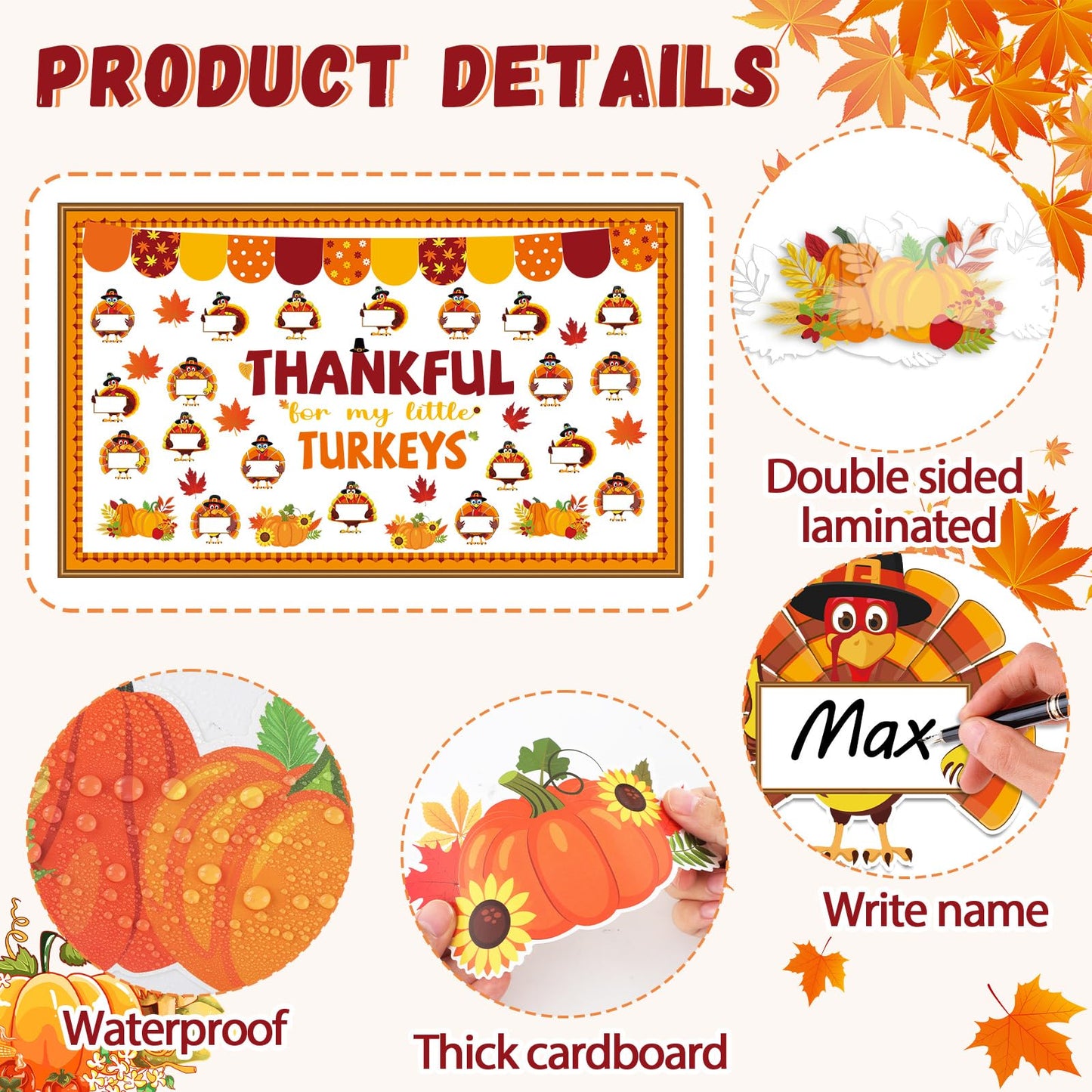 Thanksgiving Turkey Bulletin Board Set Thankful Classroom Decoration My Little Turkeys Paper Cutouts DIY Fall Crafts Bulletin Board Border for School Wall Autumn Decor Teacher Supplies
