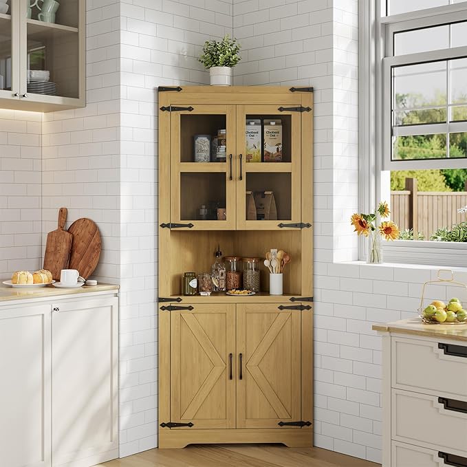 GarveeHome 67" Tall Corner Storage Cabinet, Farmhouse Corner Hutch Display