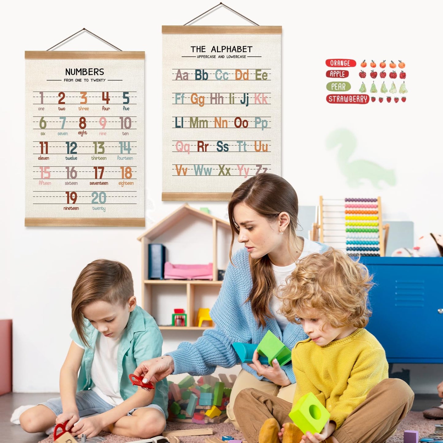 ZTGDA Alphabet Numbers Wall Art Poster Set of 2,ABC Banner Poster, Letter and Numbers Banner Wall Hanging for Playroom Nursery Classroom Decor,Teachers Mstu Haves 12x16inch(123&ABC-01)