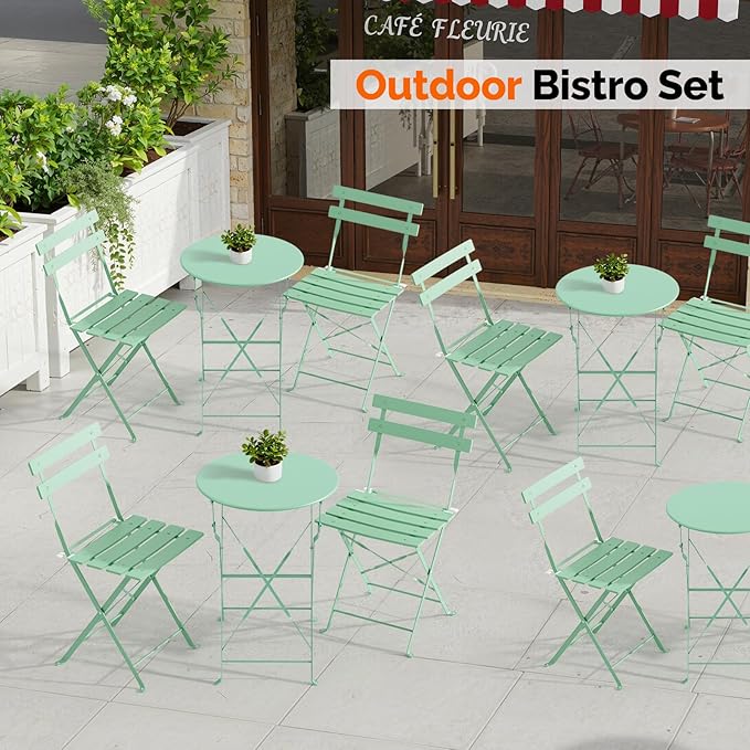 VINGLI Outdoor Folding Bistro Table and Chairs Set of 2, 3-Piece Bistro Set
