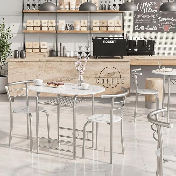 Shahoo 3-Piece Wooden Dining Table Set, Kitchen Breakfast Nook Sets