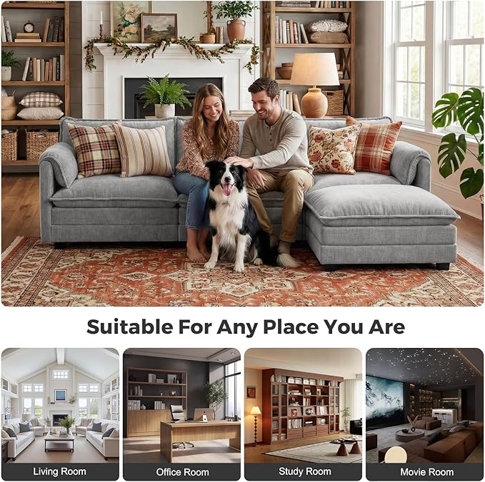 ELUCHANG 116" Modular Sectional Sofa, Comfy Cloud Couch, L Shaped Deep Seat