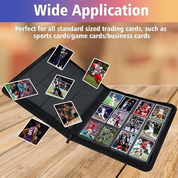 12 Pocket Card Binder, 720 Pockets PU Leather Zipper Trading Card Collection Album, Side-Loading Card Storage Folders for MTG, TCG, Game/Sport Crads (Blue, 12 Pockets)