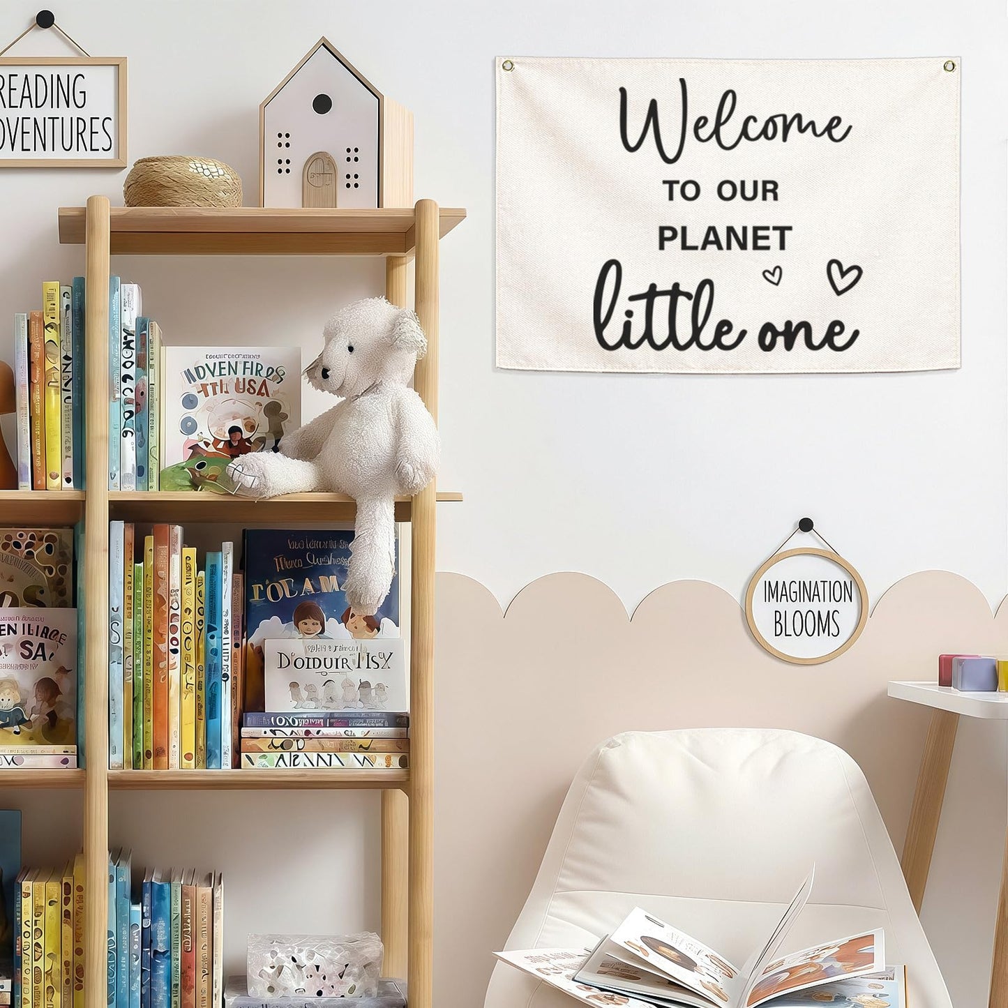 Welcome to Our Planet Rectangular Banner-Flag Sign for Nursery Playroom Kindergarten Bedroom Wall Decor,Baptism Baby Shower Birthday Christmas Gift for Baby Girl Boy Kids-28.5"L×20"W