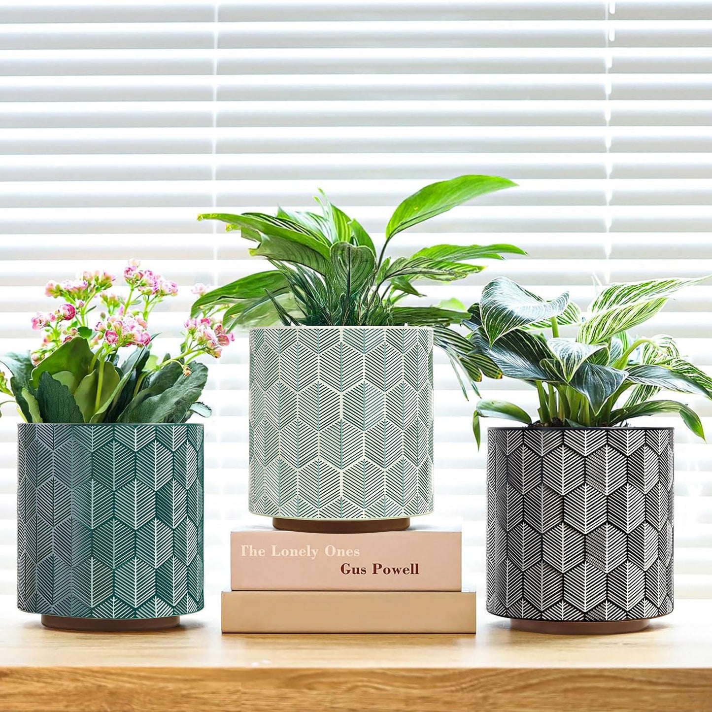 GUGUGO Plant Pots Hexagonal Pattern, Boho Modern Planters for Indoor Plants, Unique Decorative Flower Planter Pot with Drainage, Cute Small Succulent Pots, Eclectic Funky Gardening Pot Gifts, Black