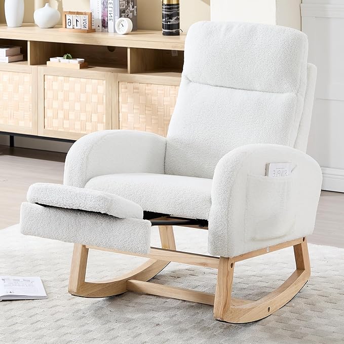 NIOIIKIT Oversized Nursery Rocking Chair, Teddy Upholstered Glider Chair