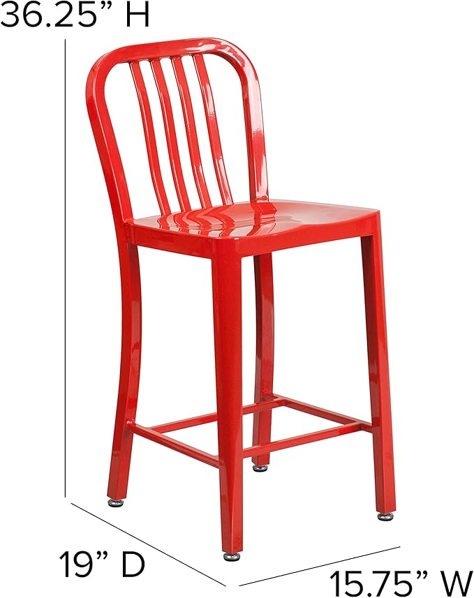 Flash Furniture Gael Commercial Grade 2 Pack 24" High Red Metal Indoor-Outdoor