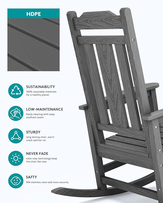 SERWALL Oversized Rocking Chair Set of 2 Outdoor, HDPE Outdoor Rocking Chair
