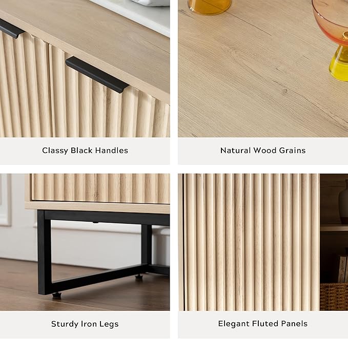 EYYTHUNG Fluted Cabinet with Storage, Sideboard Buffet Cabinet with Adjustable