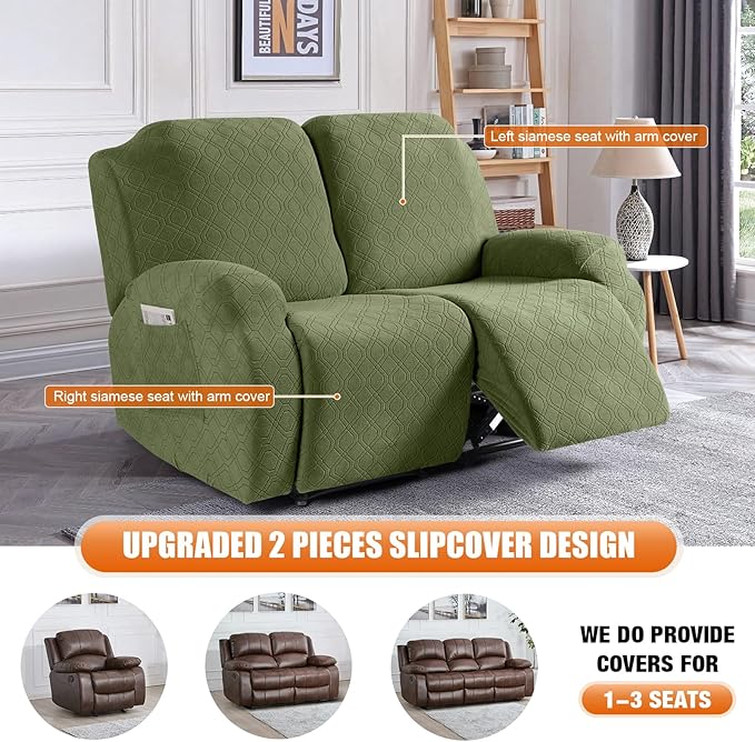 VANSOFY Loveseat Recliner Covers, 2-Pieces Stretch Reclining Couch Cover