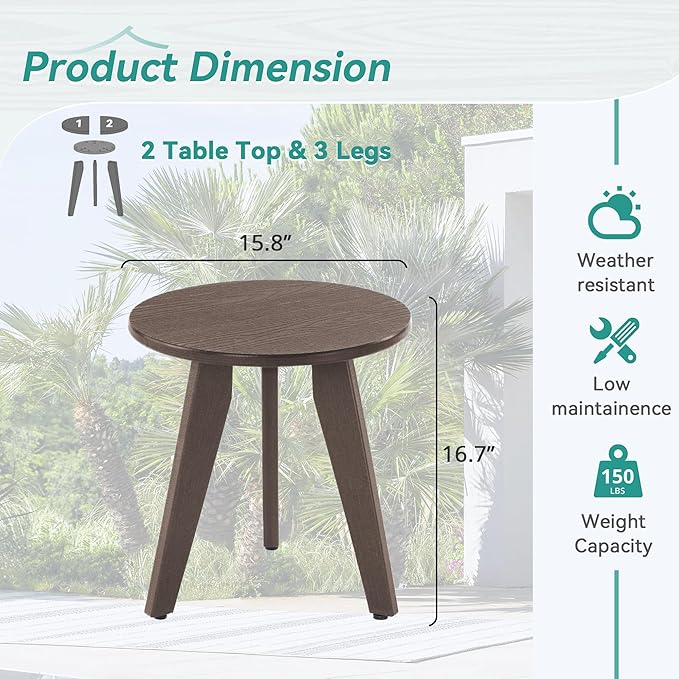 Outdoor Side Table, HDPS Outdoor Table, Small Round Side Table Weather-Resistant