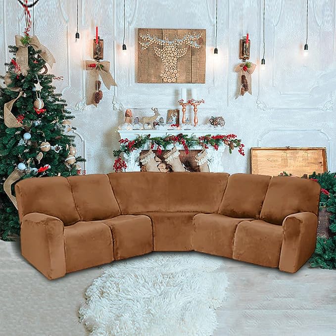 LightInTheBox 7-Piece Velvet Stretch Reclining Couch Covers 5 Seats Corner Sofa