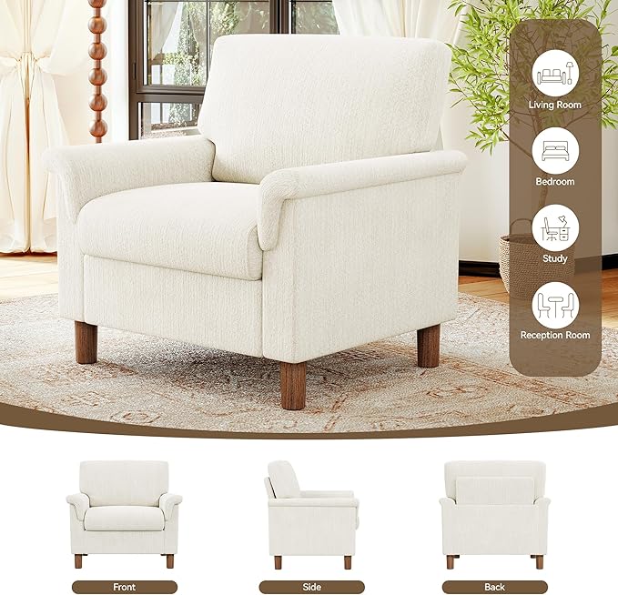 Mid Century Modern Accent Chair, Chenille Comfy Living Room Arm Chairs
