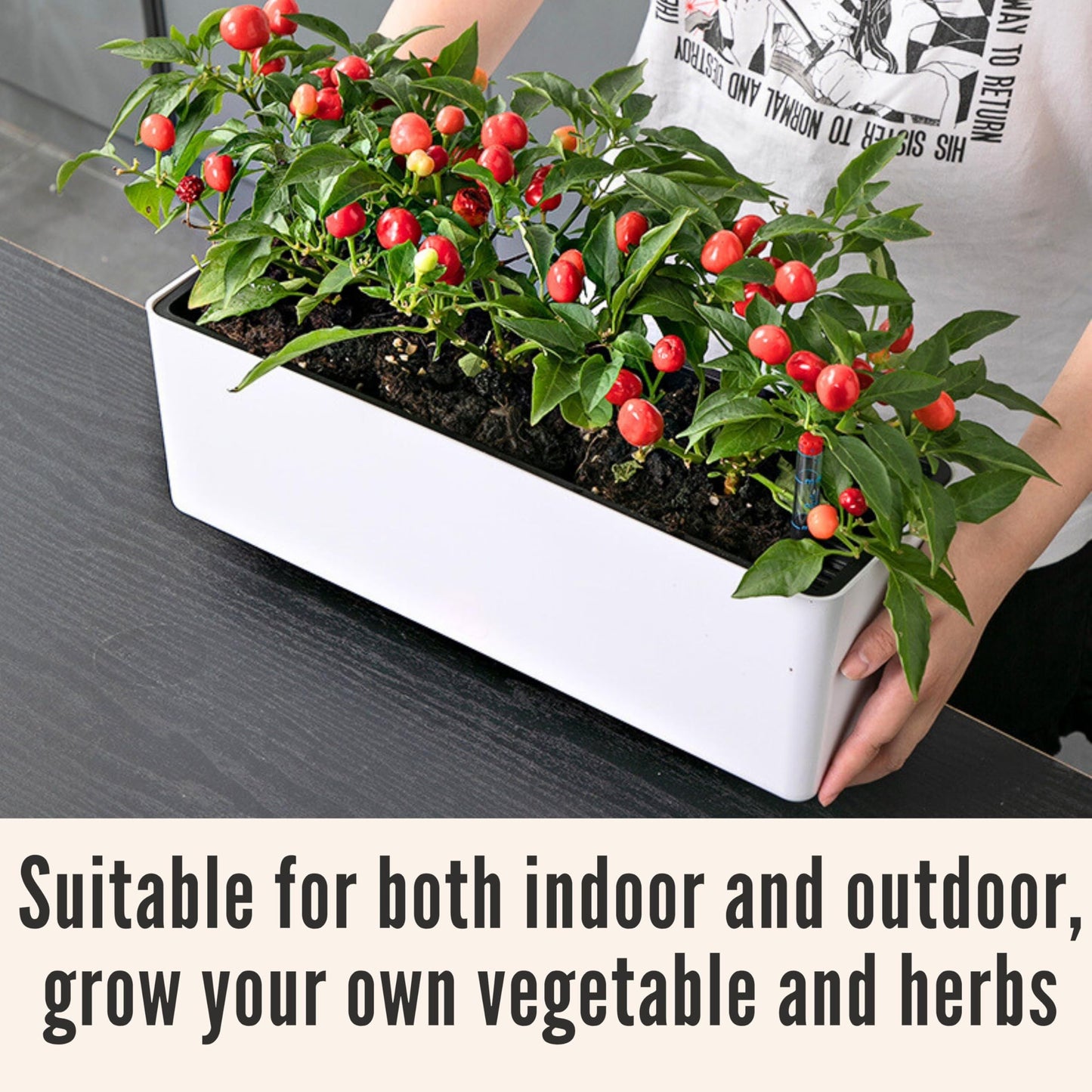 LaLaGreen Bundle - 2 Pack, 16 Inch White Self Watering Planter Box for Indoor Plant + 4 Pack, 500g Coconut Coir Chips for Plants Herb Garden Seedling Outdoor Planting Soil Vegetable Flower Orchids