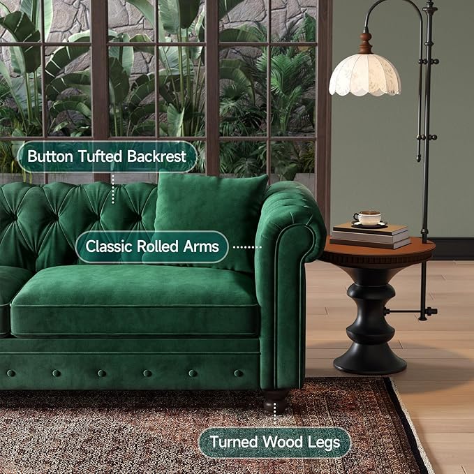 ONBRILL 82 Inch Chesterfield Sofa, 23 Inch Deep Seat Velvet Couch