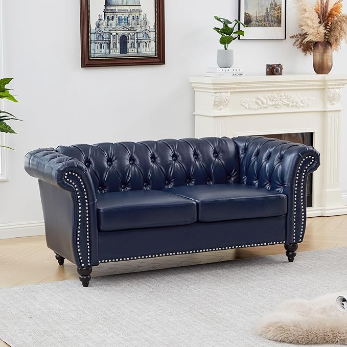Mid-Century 2 Seater Sofa, Faux Leather Loveseat