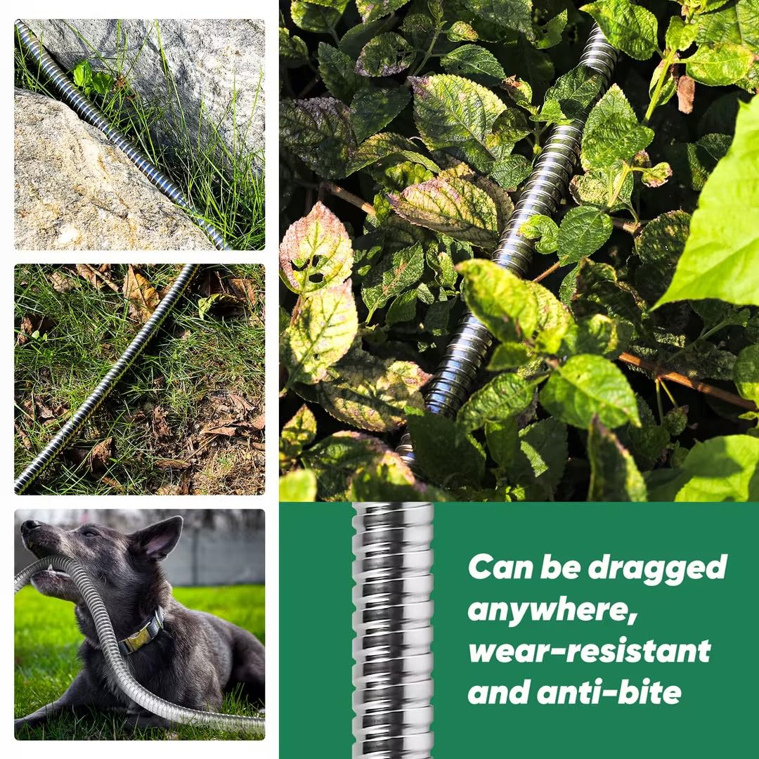 Garden Hose 100ft, Heavy Duty Stainless Steel Water Hose with 10 Functional Nozzles, No Kink, Lightweight and Flexible, Easy to Use and Store, Strong and Sturdy, Suitable for Yard and Lawn