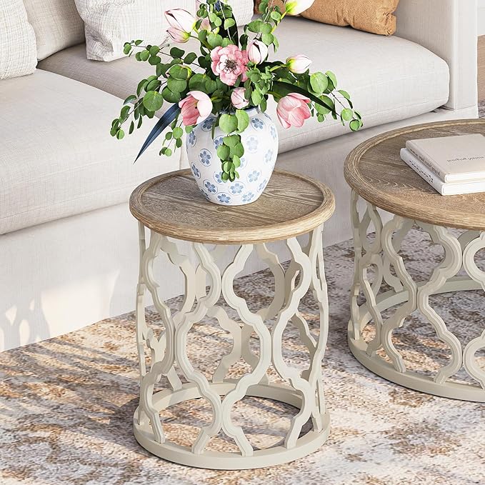 karlott Farmhouse End Table, 18.5'' French Country Round Side Table, Distressed