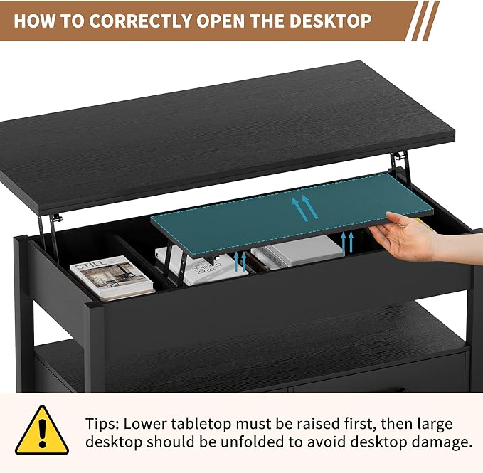 SYESWAY 42'' Lift Top Coffee Table, 4-in-1 Multifunctional Lift Coffee Table