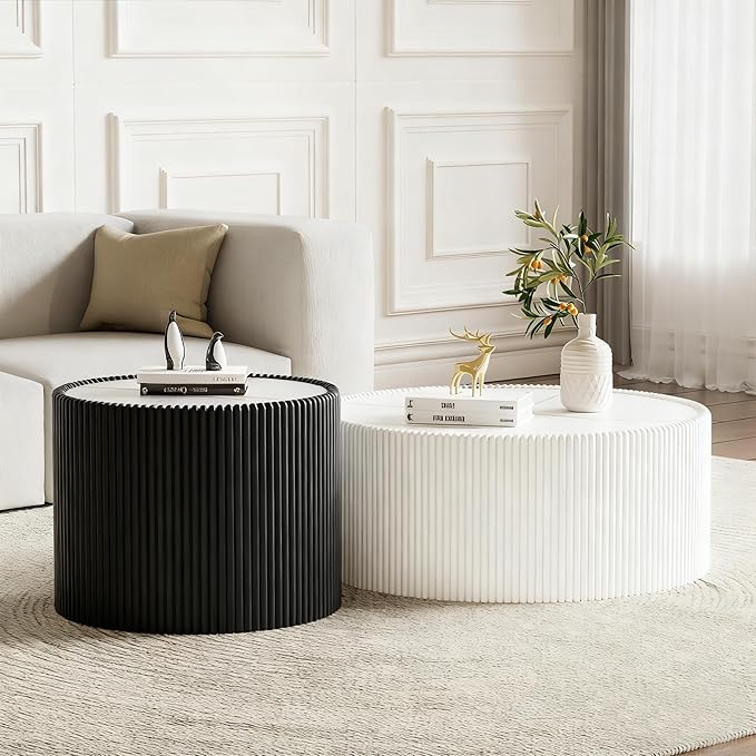 2-Piece Round Nesting Coffee Table Set, 29.52" Marble Coffee Table and End