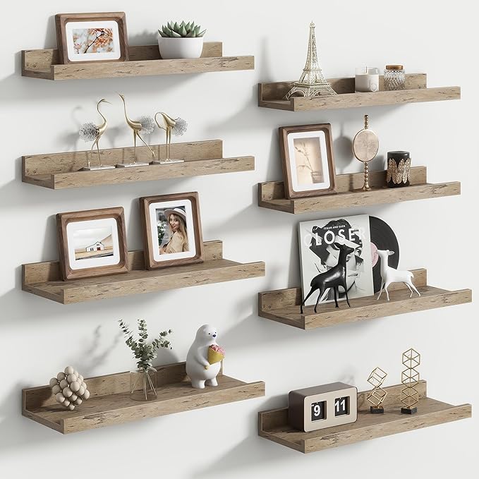 Floating Picture Ledge Shelves for Wall Set of 8, 16 Inch Wall Shelves