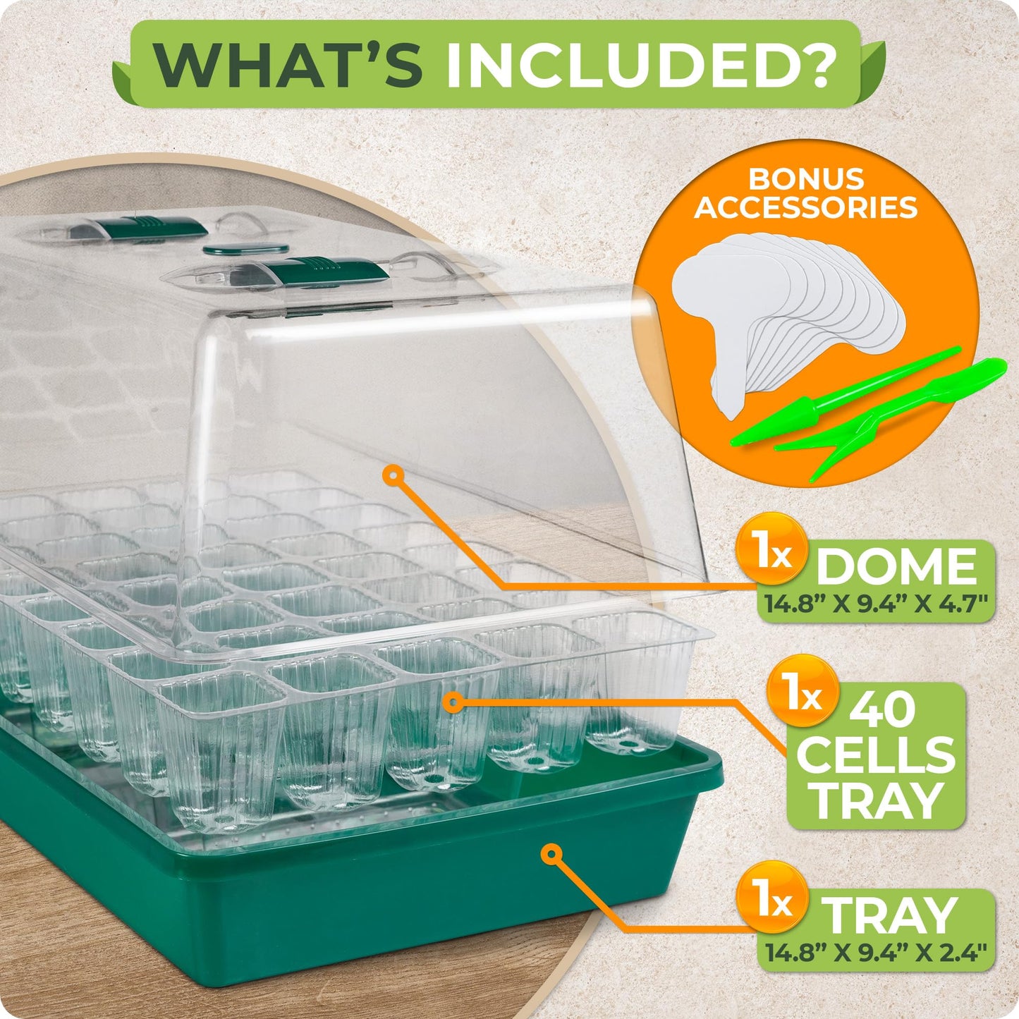 CARPATHEN Seed Starter Tray - Seed Starting Tray with Hard Plastic Humidity Dome and 40 Cells for Seedlings - Plant Germination Trays Plant Starter Kit and Base Mini Greenhouse Germination Kit