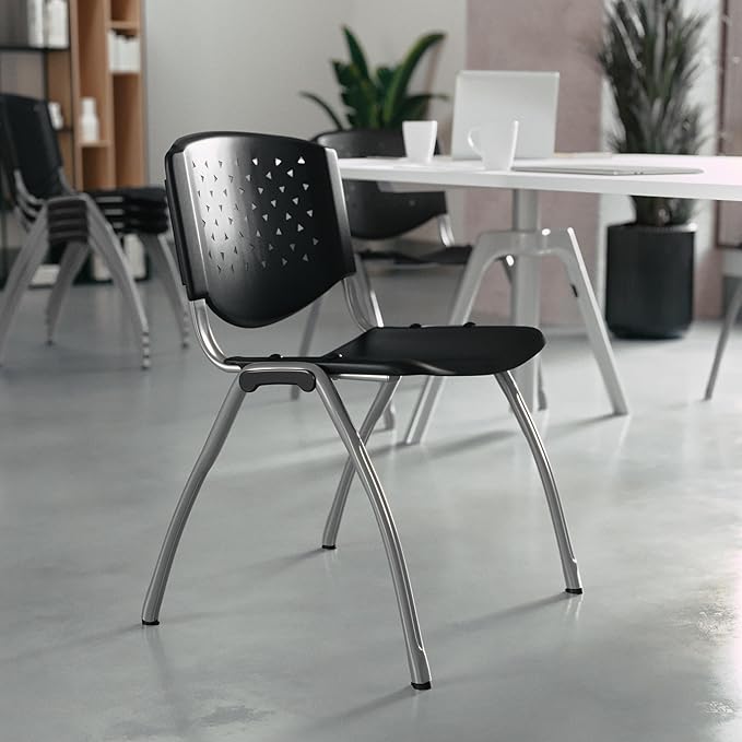 Flash Furniture HERCULES Series 880 lb. Capacity Black Plastic Stack Chair