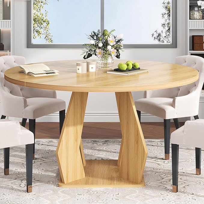 IBF Round Dining Table for 4-6 People, 47 Inches Dining Room Table