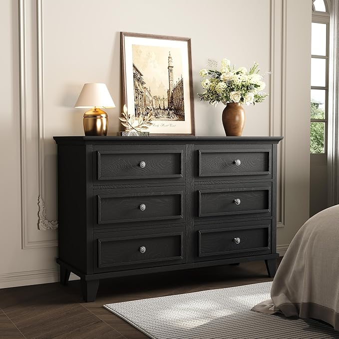 IDEALHOUSE 6 Drawer Dresser, Wooden Storage Chest of Drawers