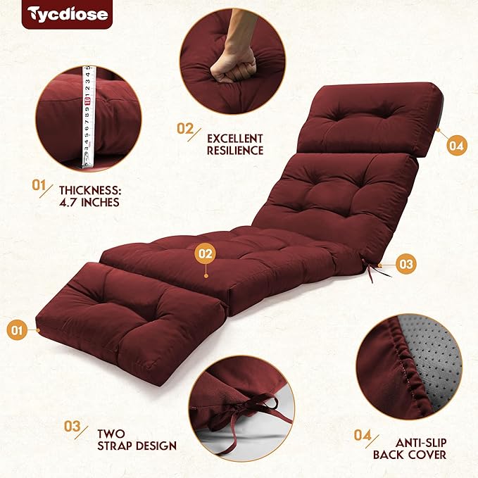 Outdoor Chaise Lounge Chair Cushion Set of 4, Thickened 74.4 x 22 x 4.7 Inches