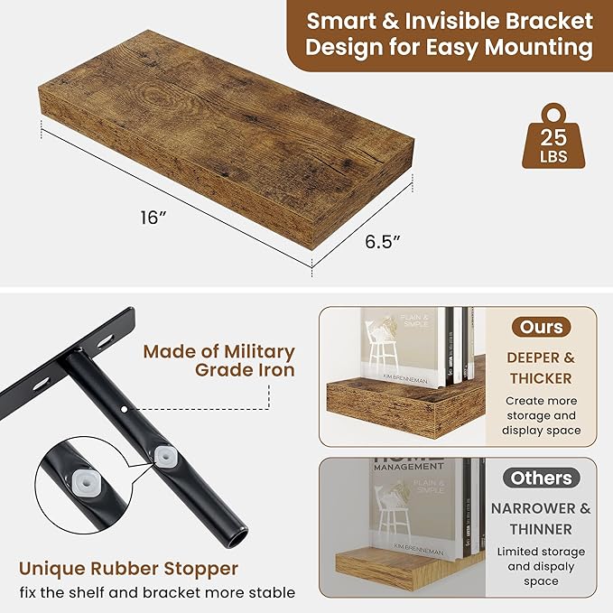 fuqing Floating Shelves for Wall, Wall Mounted Wood Floating Shelf