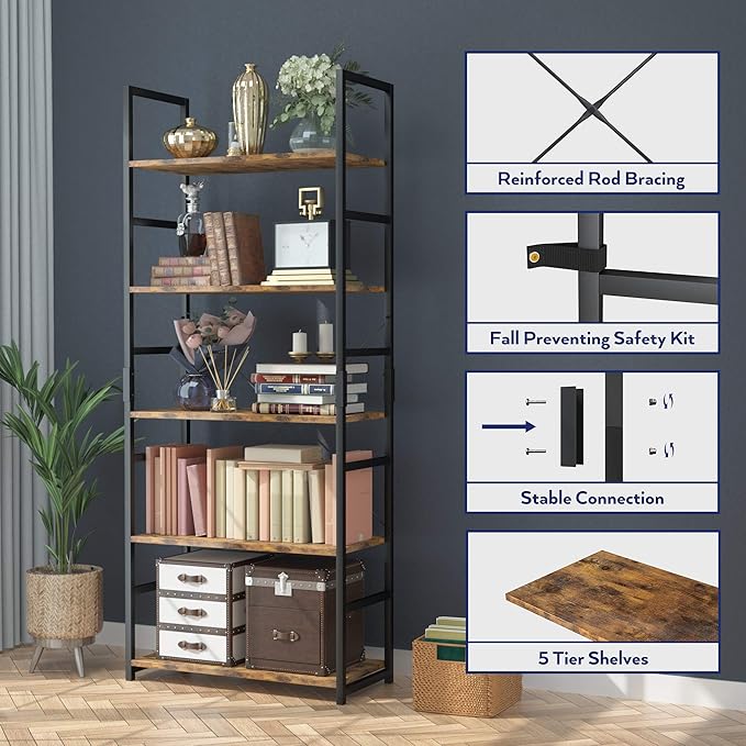 NUMENN 5 Tier Bookshelf, Modern Book Shelf