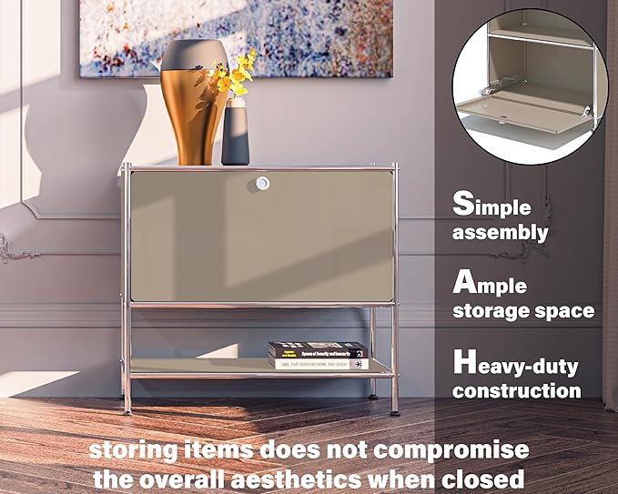 Metal Sidetable with Flap Door, 27.5" Height