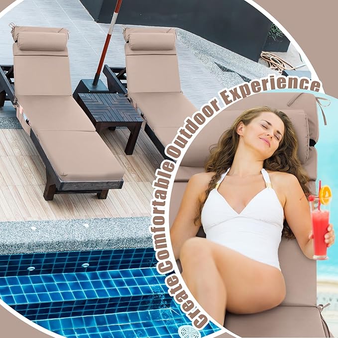 Wenqik 2 Pcs Outdoor Chaise Lounge Cushion
