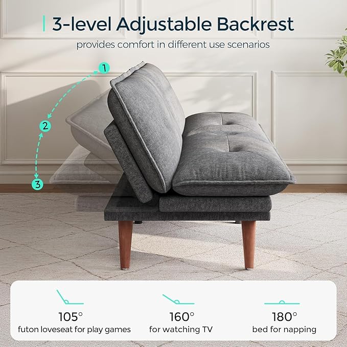LINSY HOME Futon Sofa Bed, 3 in 1 Convertible Comfy Loveseat Sleeper Sofa Bed