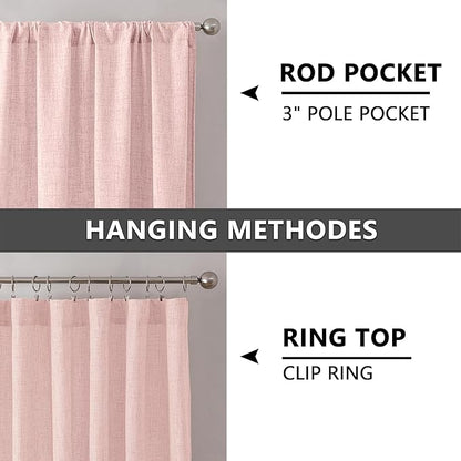 Tollpiz Short Linen Curtains Living Room Rod Pocket Semi Sheer Curtain Burlap Light Filtering Thick Linen Drapes for Bedroom, 54 x 54 inches Long, Pink, Set of 2 Panels